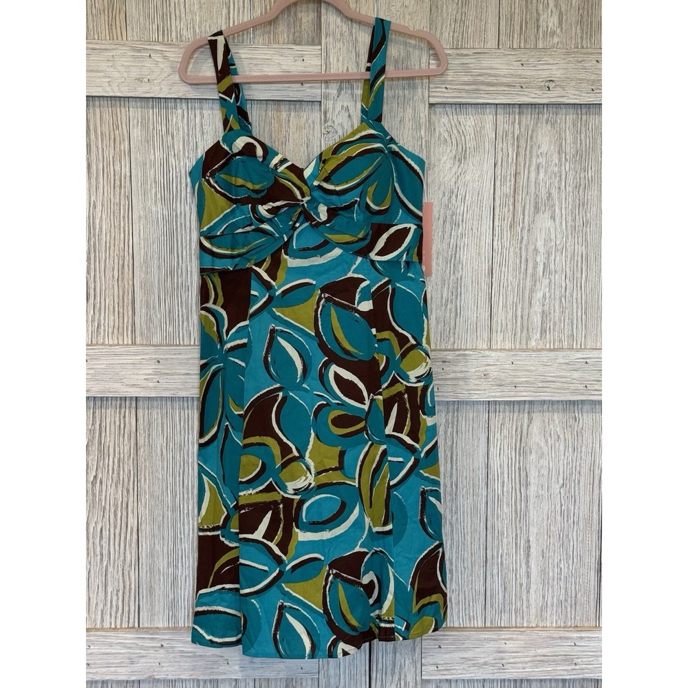 Dress Barn Dress Blue Green Brown Built In Bra Women's Size 8 Smocking NWT